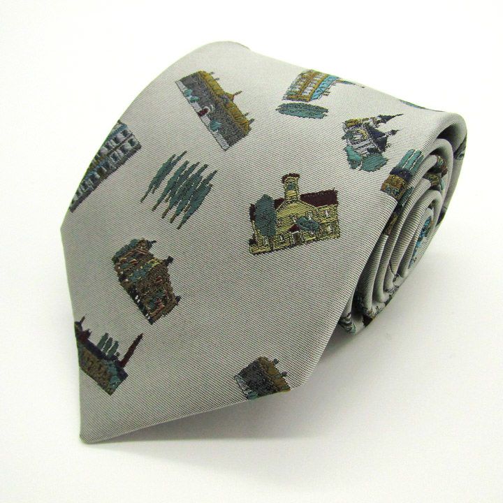銀座田屋 オーバーテン ブランド ネクタイ 家 建物 総柄 小紋柄 シルク