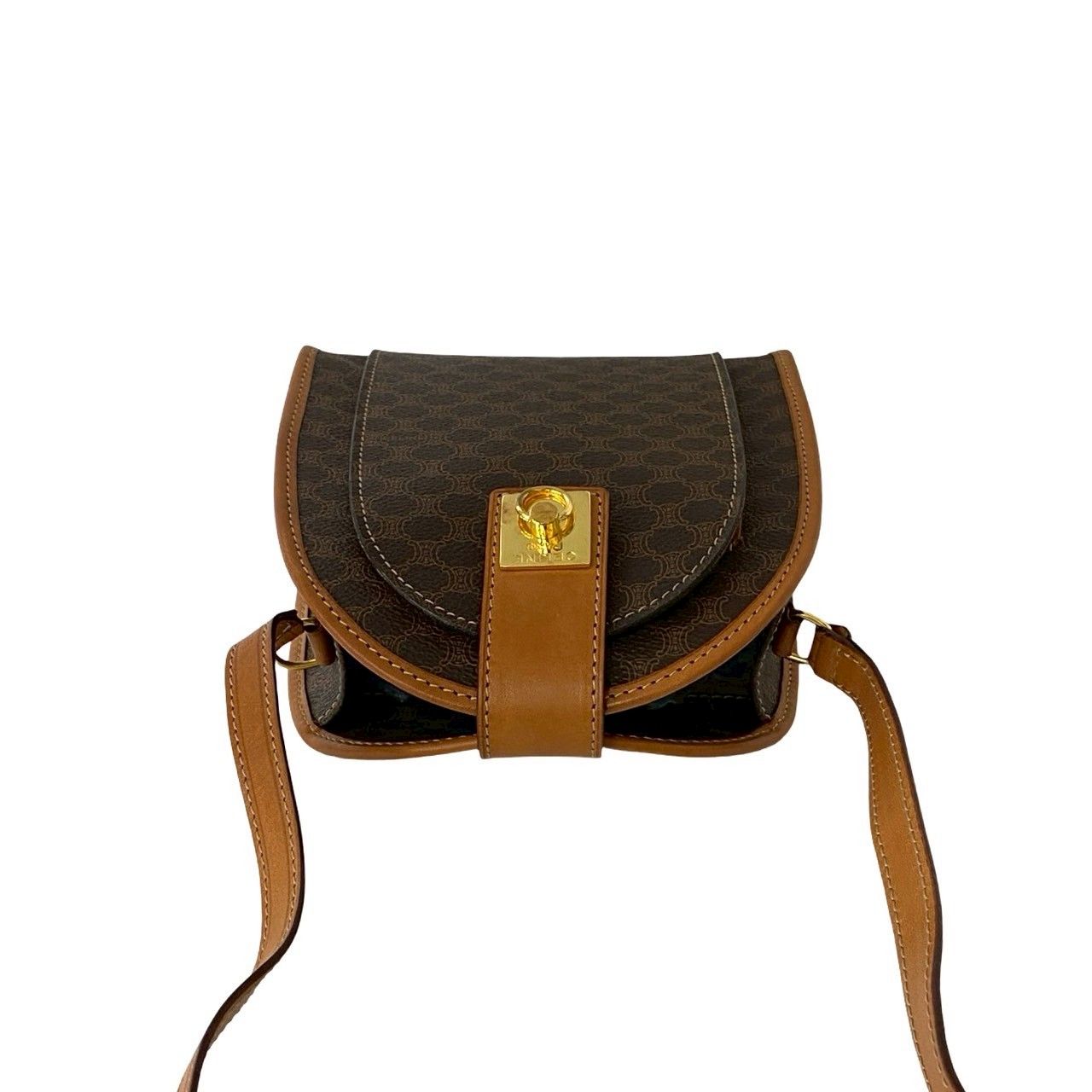 極美品 セリーヌ マカダム ブラゾン 柄 リング 金具 レザー ショルダー