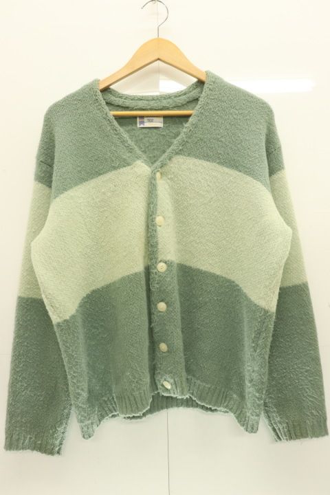 【中古】 TOWN CRAFT メンズカーディガン M アクリル カーディガン TOWN CRAFT M グレー 灰 緑 グリーン ボーダー