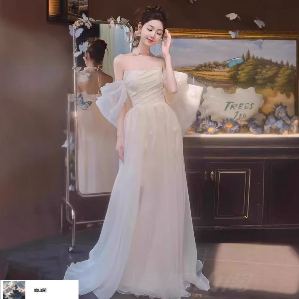 フレンチ風 オフショルダー 軽ウェディングドレス 夏 森ガール風 フェアリー 花嫁用 エンゲージメントドレス 感 結婚式 出退場ドレスCYB19デザイン刷新