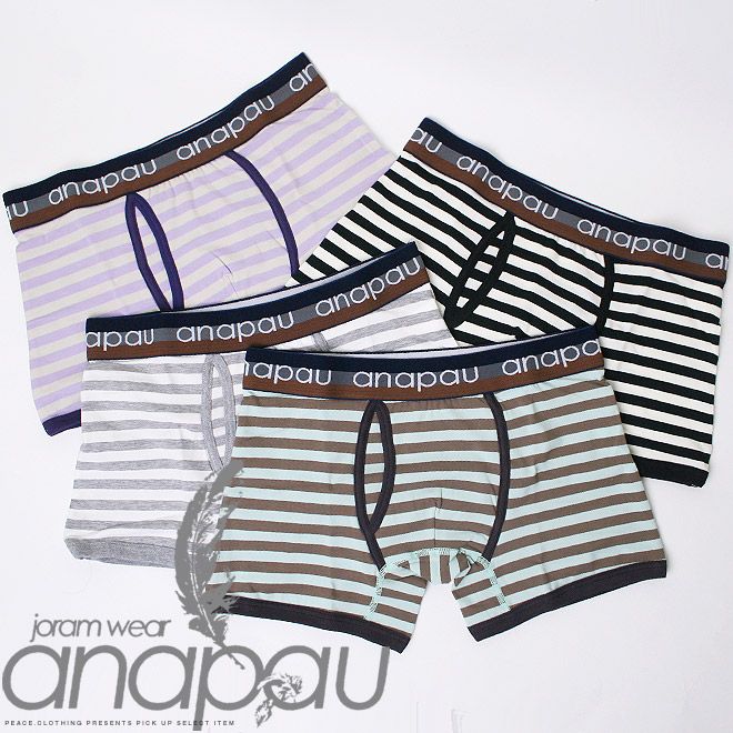 【anapau】アナパウ 太ボーダー柄プリントボクサーパンツブリーフ(Ｓサイズ女性または細身の男性向き) 【メール便 可】【下着/メンズ/レディース】【S/S】【A/W】 グレー×ホワイト L