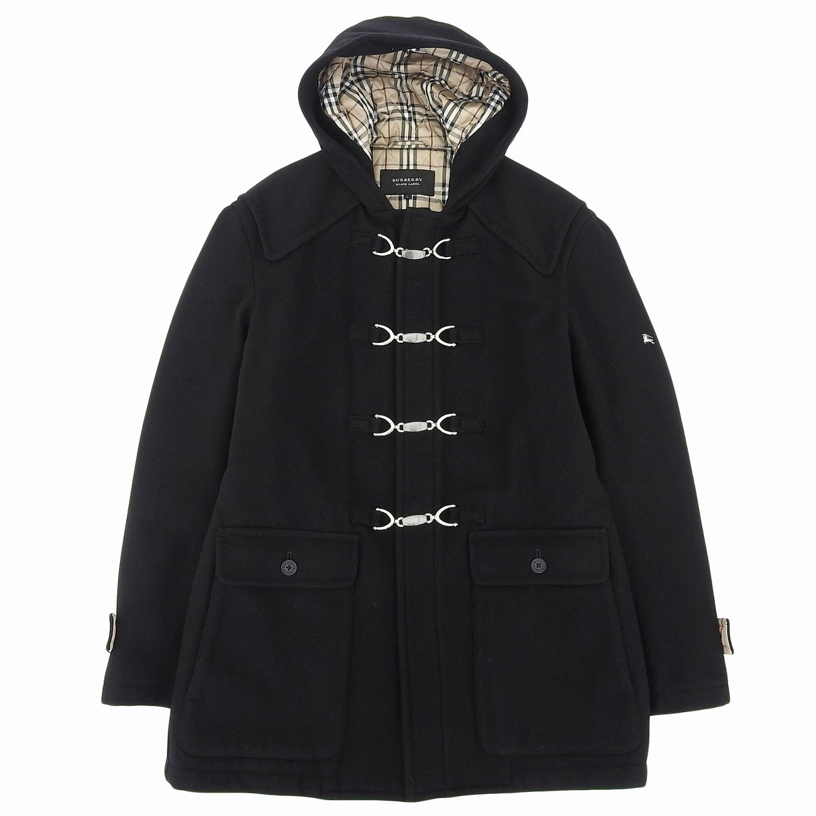 ▲BURBERRY BLACK LABEL バーバリーブラックレーベル 裏地ノバチェック 中綿入り ダッフルコート ブラック L 正規品 メンズ