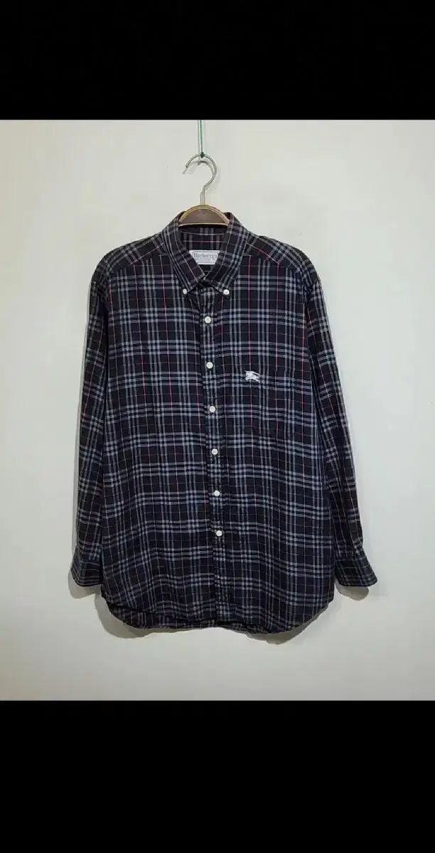 L BURBERRY バーバリー シャツ チェック柄 ネイビー ロゴ シャツ ポケット カジュアル