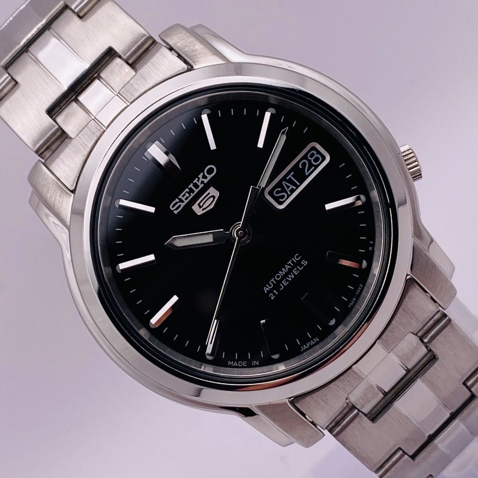 （T352）希少！ 美品 稼動品 SEIKO セイコー  5 ファイブ 機械式自動巻 SNKK71J1 7S26-03S0 ブラックダイヤル 裏スケルトン 人気 時計 メンズ ユニセックス