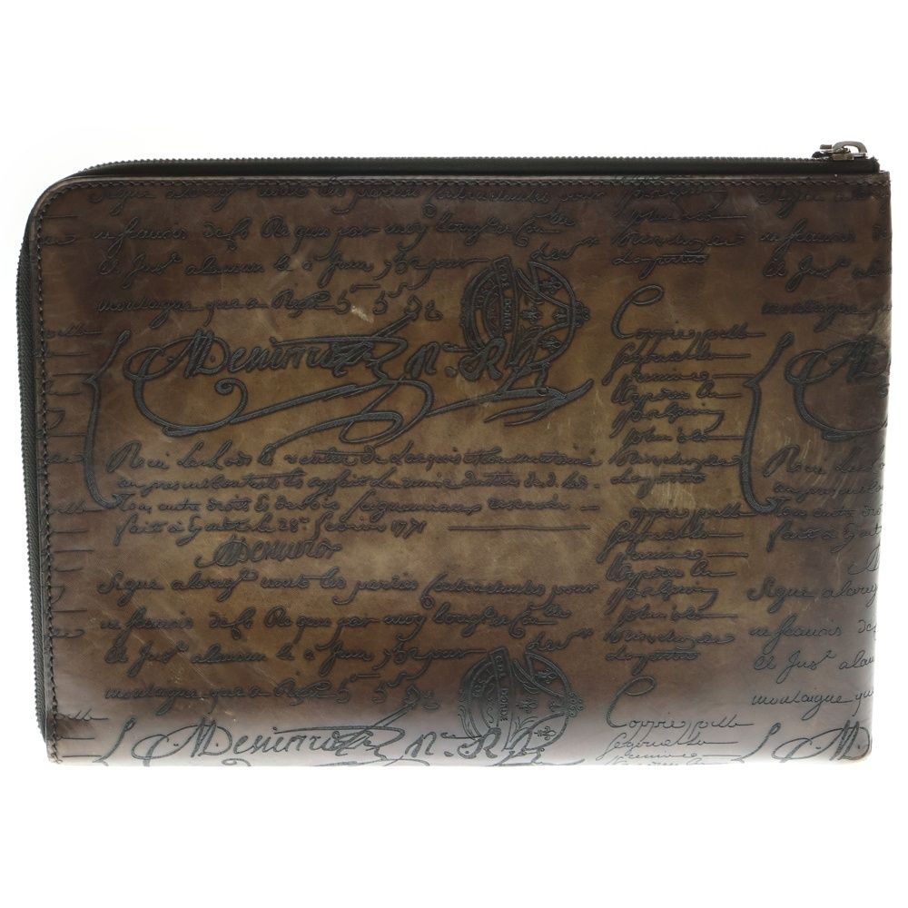 Berluti ベルルッティ ニノGM ラウンドジップ カリグラフィ スクリット レザー セカンド バッグ ブラウン