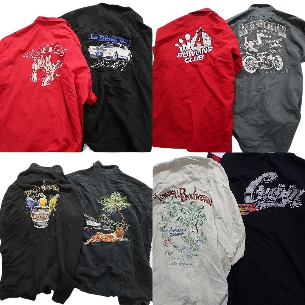 古着卸 まとめ売り 背面プリント 半袖シャツ 8枚セット (メンズ 2XL /3XL /4XL ) カラーMIX 飲み物 フラガール アニマル 乗り物系 MT5795