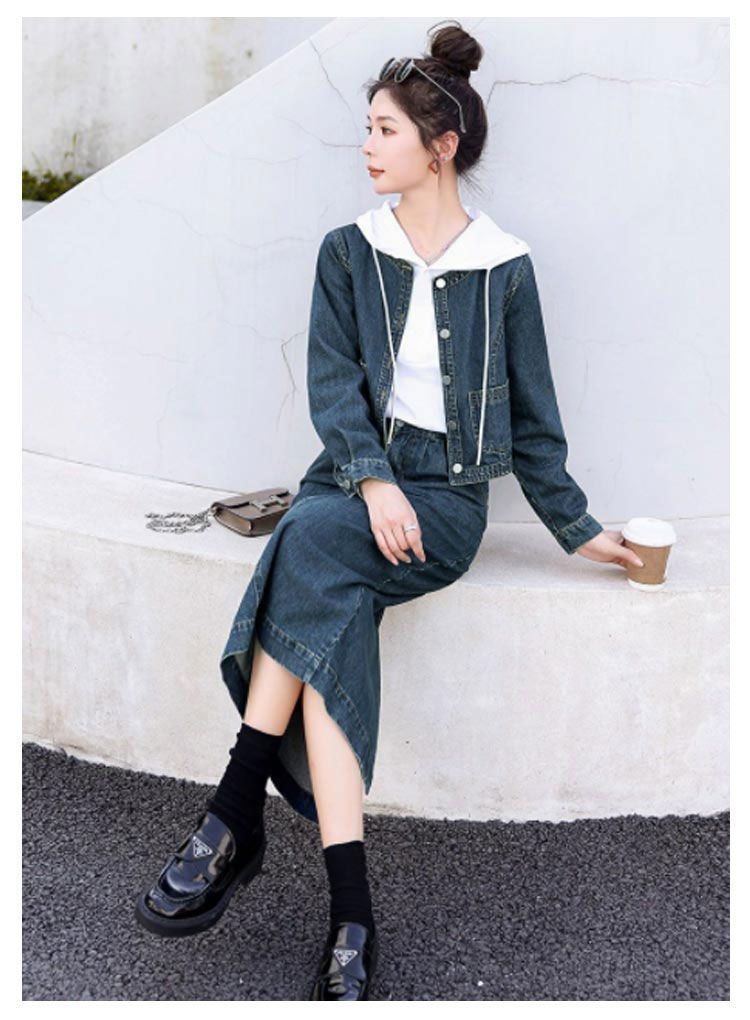 デニムジャケット×ロングデニムスカート セットアップ