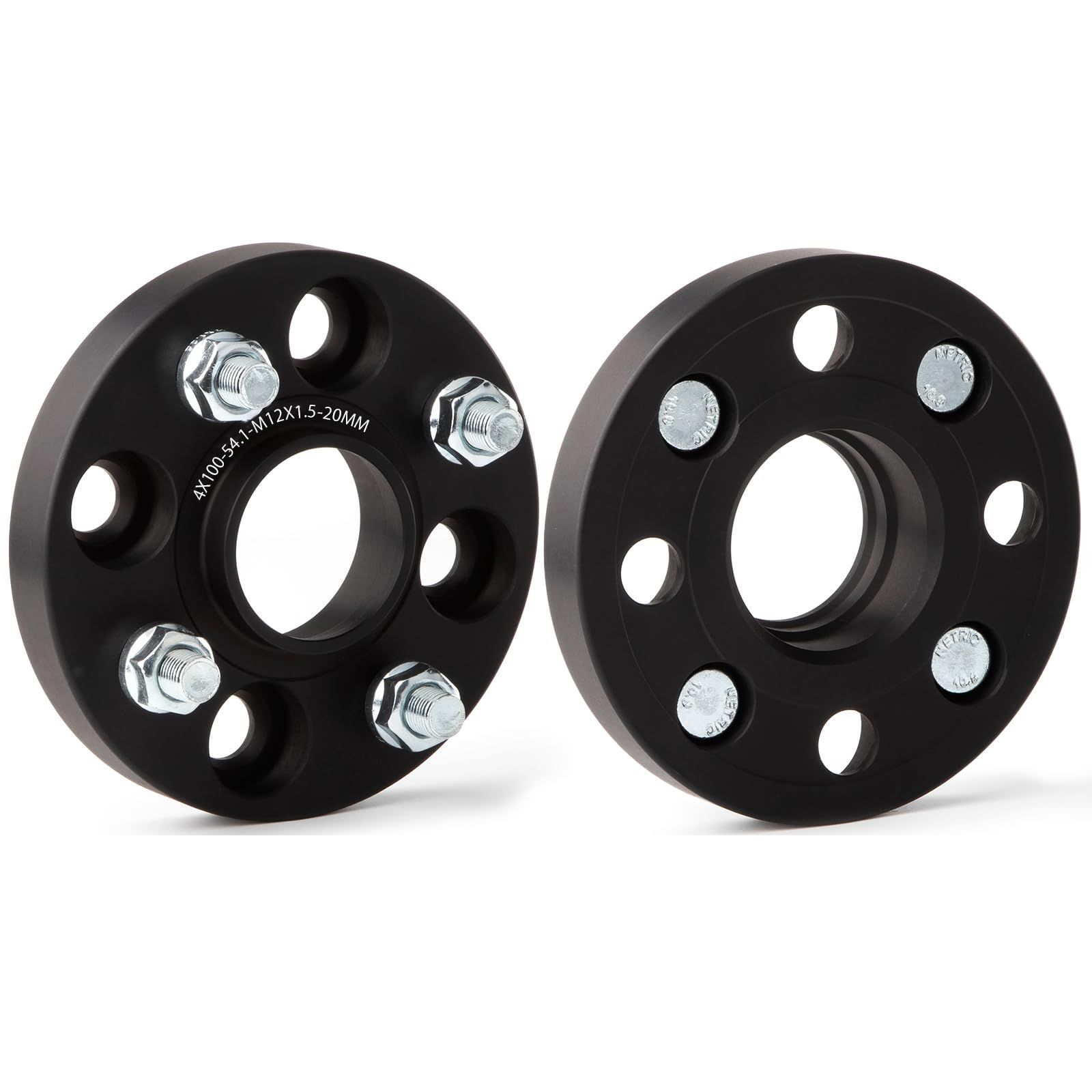 20MM JiiinMiiin ハブ付 ワイドトレッドスペーサー 20mm PCD100 4H 内径54.1mm M12×P1.5 鍛造 マットブラック (2枚セット)