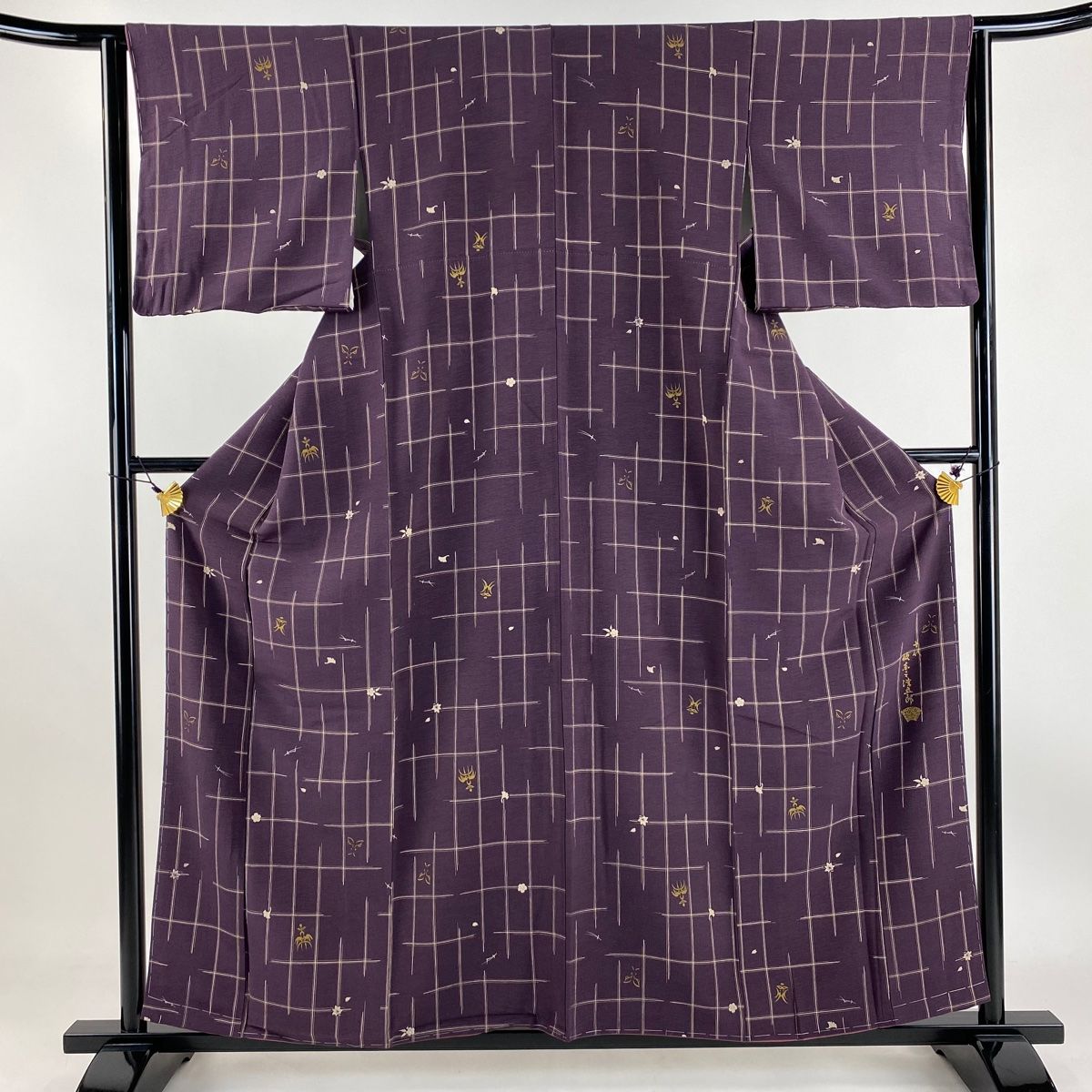 小紋 身丈159cm 裄丈62cm S 袷 坂東三津五郎 落款 隈取り 草花