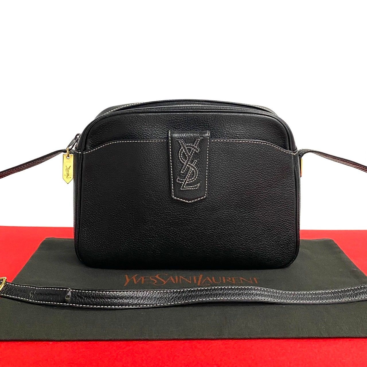 YSL イヴサンローラン ショルダーバッグ ステッチロゴ ブラック YSL イヴサンローラン ショルダーバッグ ステッチロゴ ブラック