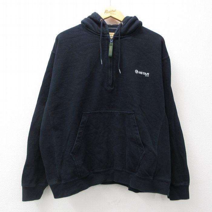 XL/古着 Wear Guard 長袖 ハーフジップ スウェット パーカー メンズ 00s NSTAR 大きいサイズ コットン 黒 ブラック 24aug24 中古 スエット 