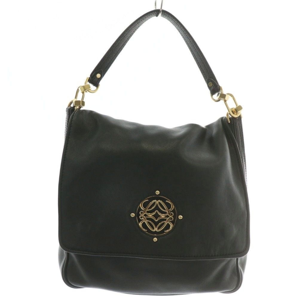 ロエベ LOEWE マイア ハンドバッグ レザー マグネット ロゴ ゴールド金具 黒 ブラック XZ OH GY17