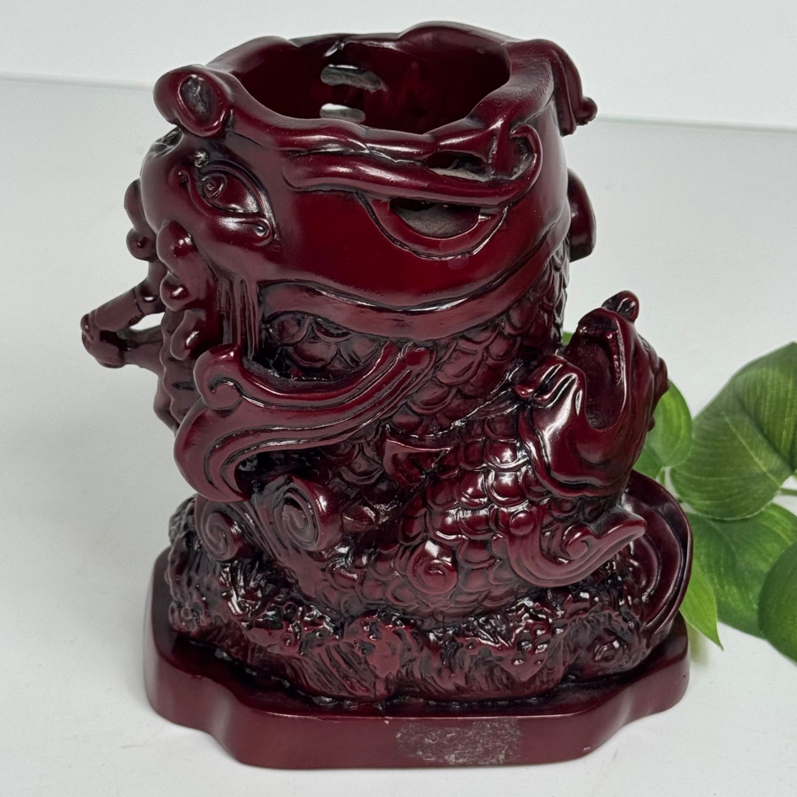 台湾工芸品 石彫刻 龍と鯉 置物 風水 縁起物 金運 開運 仕事運
