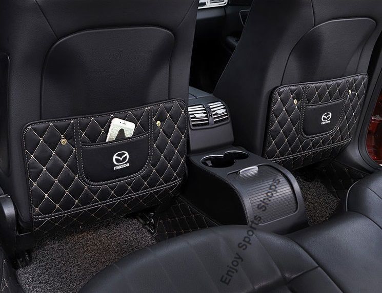 新品 マツダ Mazda 車用シートカバー 後部座席収納　バックプロテクター キックマット シートバックポケット 蹴り防止　ブラック 2個セット MPV LY3P CX-8/5/3