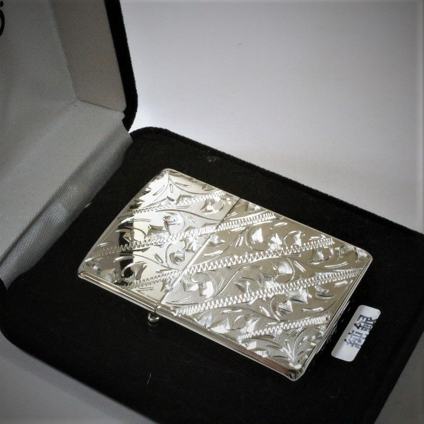 純銀ZIPPO 手彫り唐草模様 スターリングシルバー ジッポ