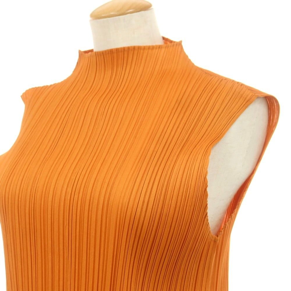 プリーツプリーズ PLEATS PLEASE 秋冬 プリーツ ハイネック ノースリーブ チュニック オレンジ サイズ表記なし L位 レディース