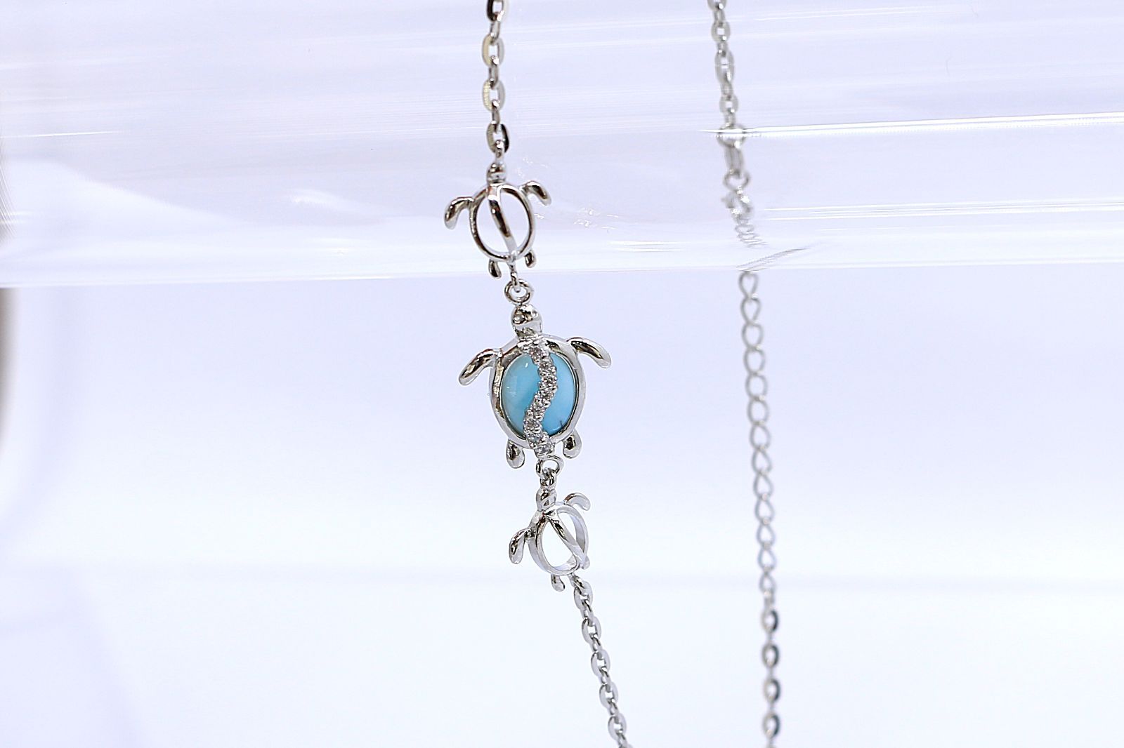 アンクレット ホヌ ラリマー＆キュービックジルコニア シルバー ハワイアンジュエリー ハワジュ SSA120LA