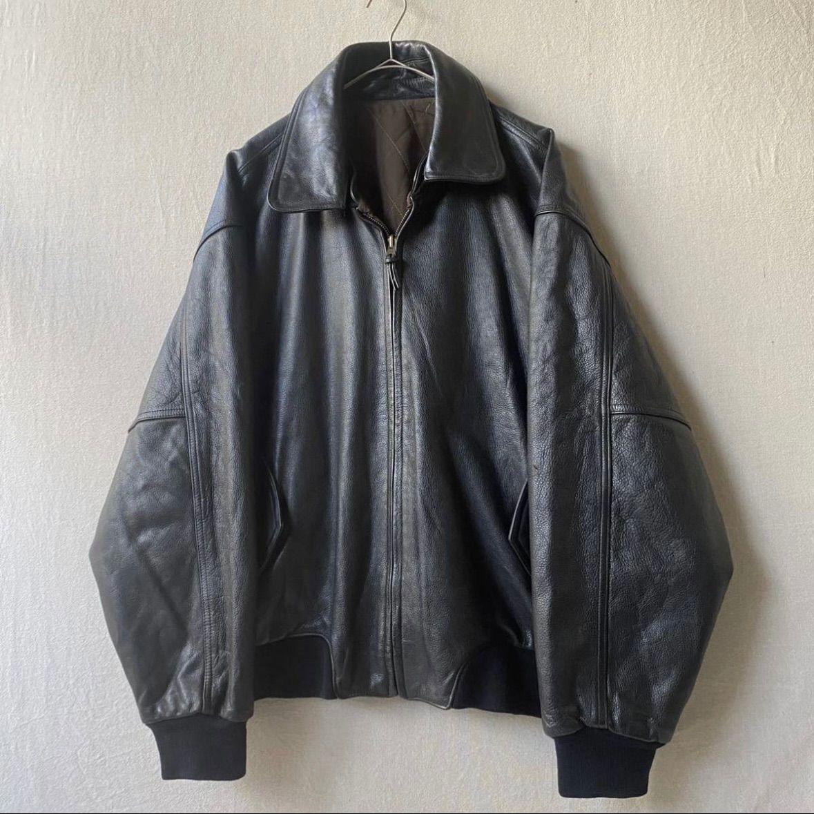 vintage レザージャケット ブルゾン シープスキン ブラック/RW311 WAIPER.inc シープスキン HOODED レザージャケット 革ジャン