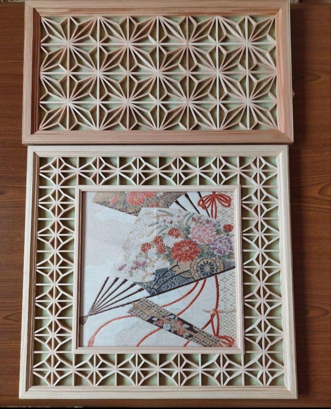 208 ❣️特価❣️麻の葉組子　組子絵柄 2枚一組木製額縁 208 ❣️特価❣️麻の葉組子 組子絵柄 2枚一組木製額縁