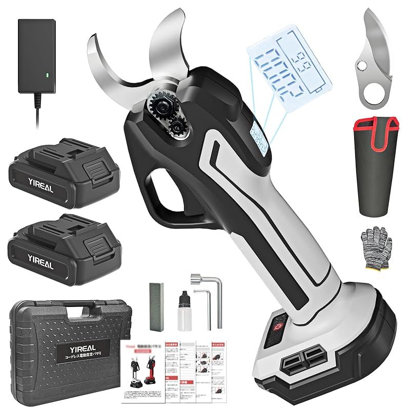 電動剪定バサミ 電動バサミ 園芸用はさみ 32mm切断径PSE取得済みマキタ互換バッテリー ブラシレスモーター搭載切れ味 2段階開き口調節可 切断回数と残量見える 日本語取扱説明書付き 山本造園会社監修 人気新モデル電動ハサミ 庭木 果樹用延長ポ 0