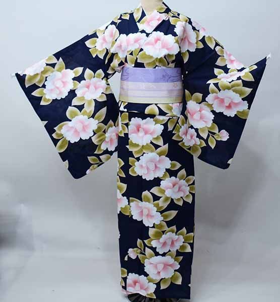 浴衣 単品 女性用 綿 4Lサイズ 適応身長170-180cm 黒地 麻の葉柄 浴衣 単品 女性用 綿 4Lサイズ 適応身長170-180cm 黒地 麻の葉柄