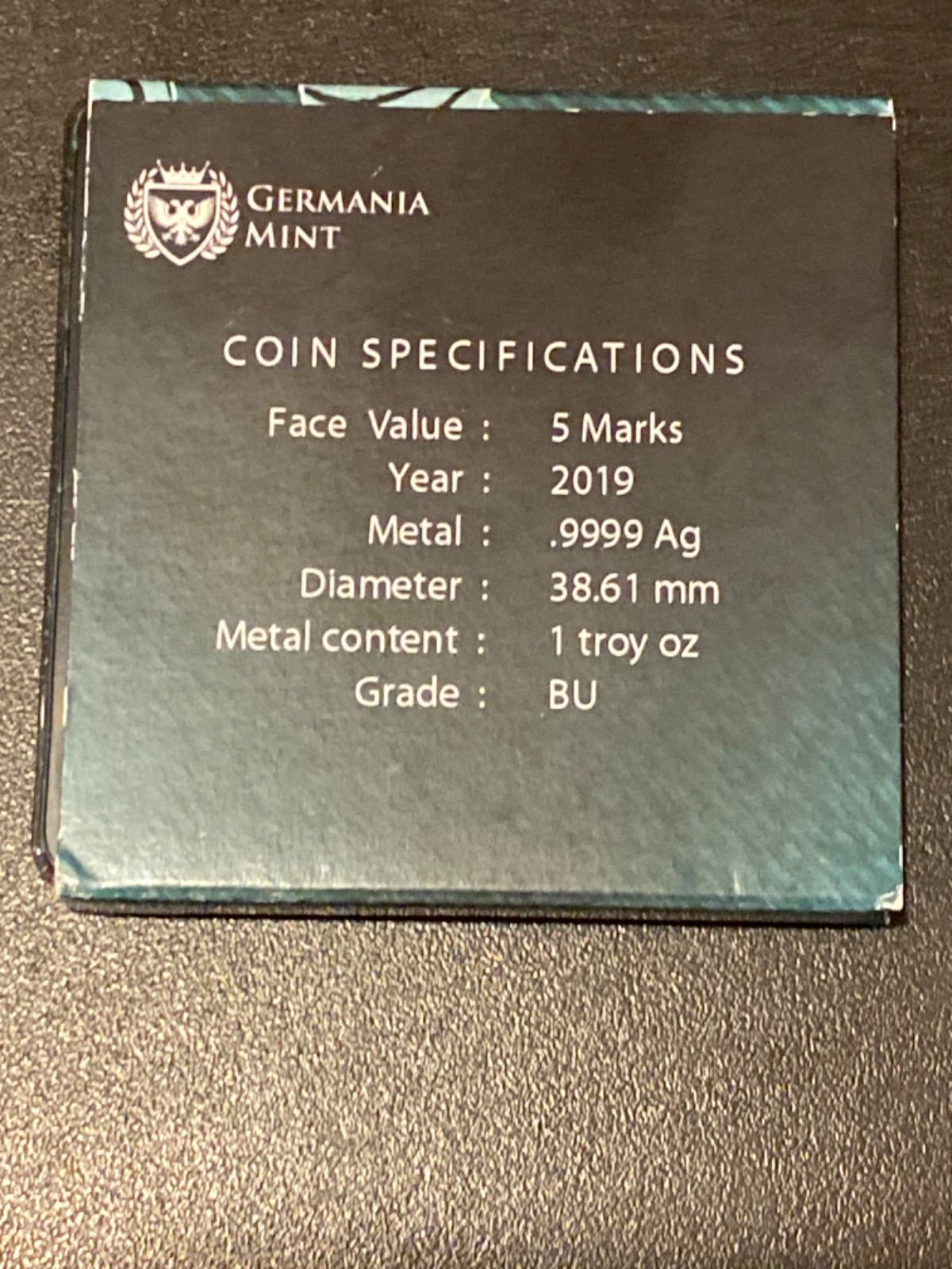 限定100枚発行 2019 ゲルマニア銀貨 5月 オークリーフ 1オンス