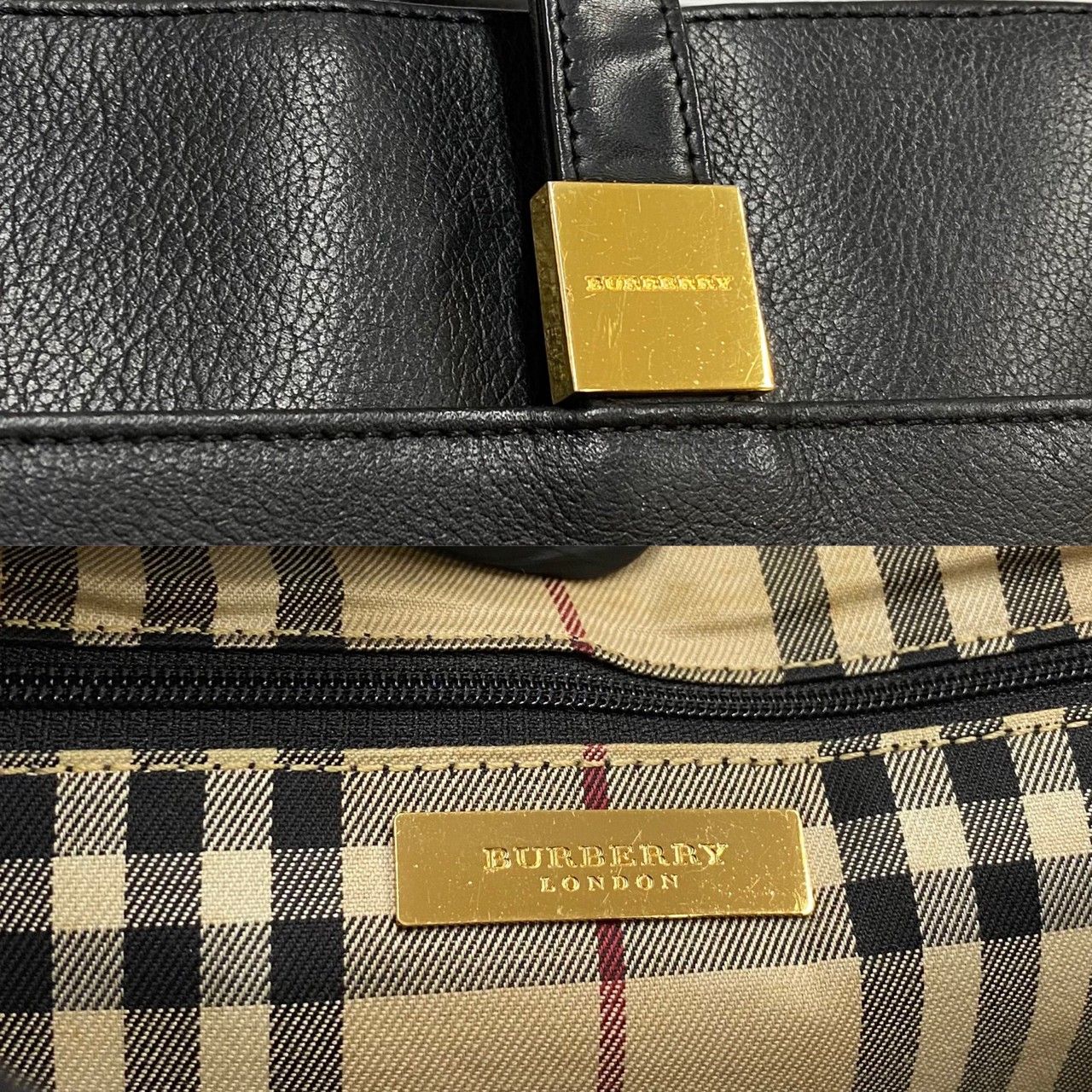 極 美品 BURBERRY バーバリー ノバチェック ロゴ 金具 レザー 本革 トートバッグ ハンドバッグ セミショルダーバッグ ブラック 33891