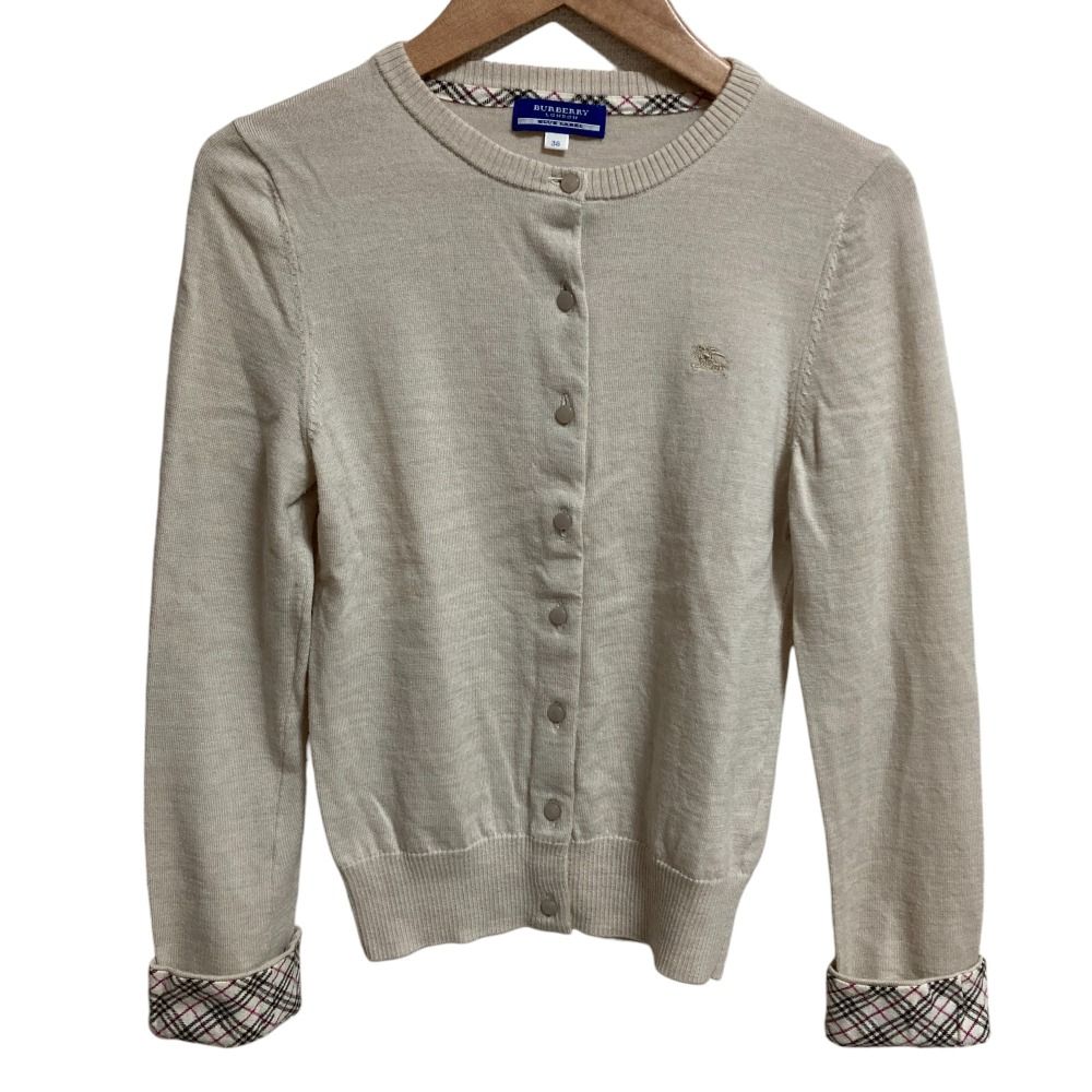 【バーバリーブルーレーベル】ウール100%カーディガン グレーノバチェック 38 バーバリーブルーレーベル BURBERRY BLUE LABEL カーディガン ニット