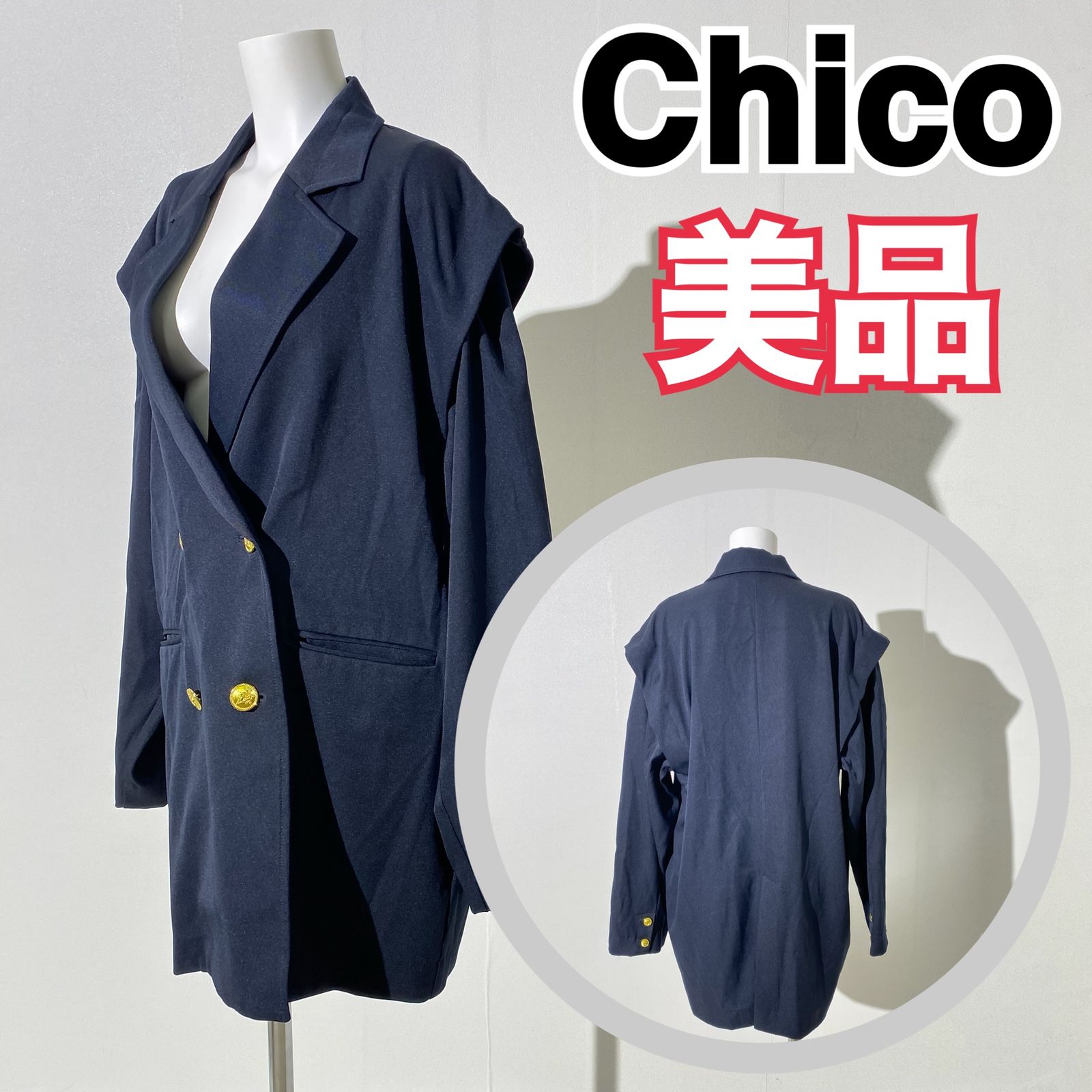 美品】Chico チコ ダブル テーラードジャケット 紺ブレ 金ボタン