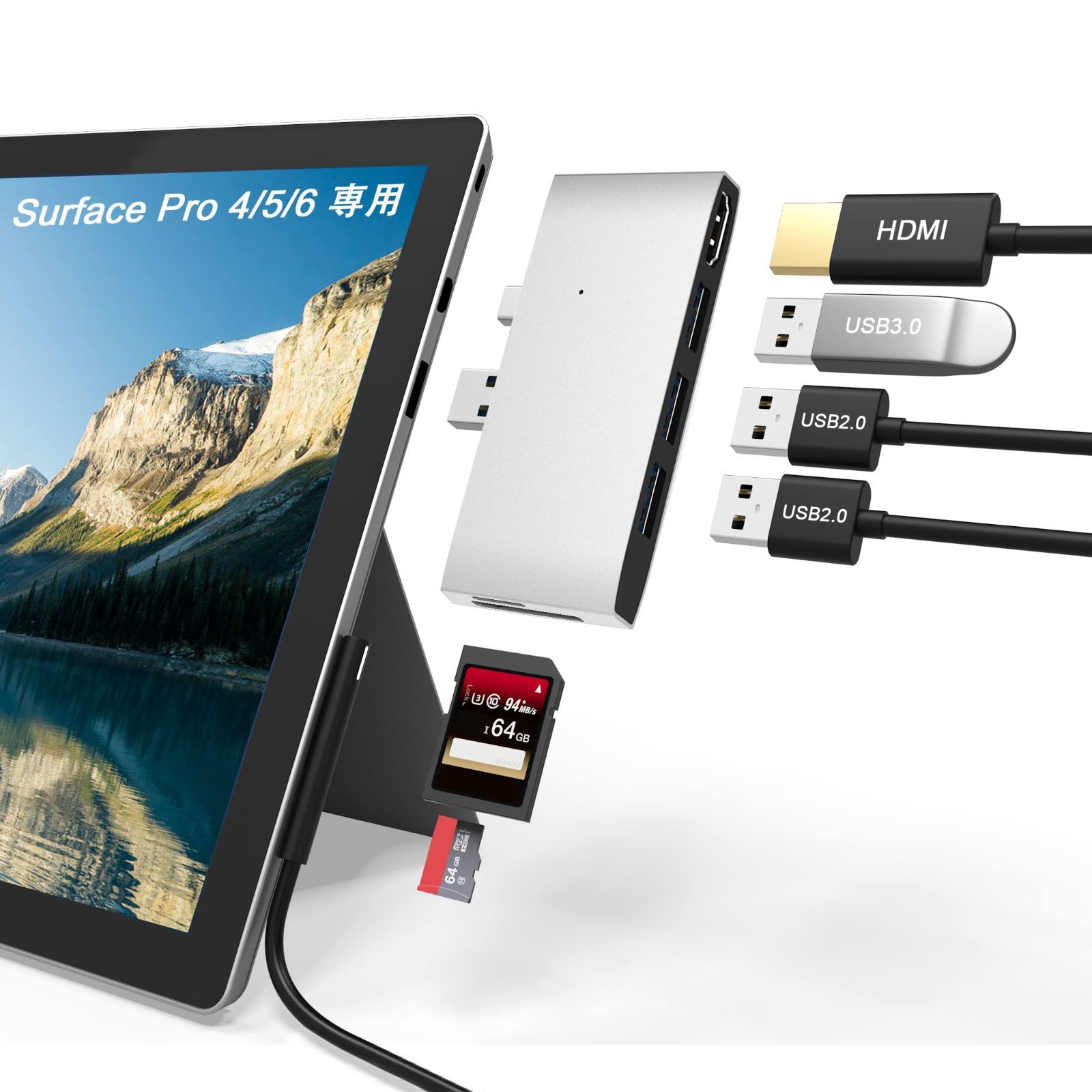 【数量限定】+ + TF/SDカードスロット + 2.0ポートx2 マルチポートサーフェス USB Proハブ USB Surface Surface USB Pro Pro 6 6 / / Pro Pro Pro 5 5 / / Pro 3.0 HDMI 4