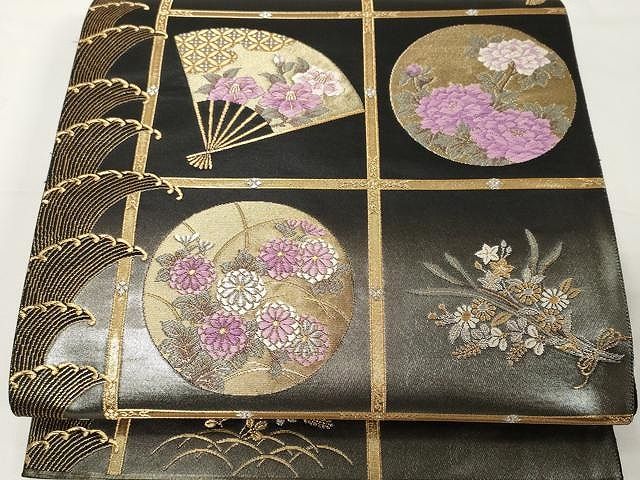 平和屋着物○小振袖 二尺袖 飛鶴文 黒地 洗える着物 AABC8086ck