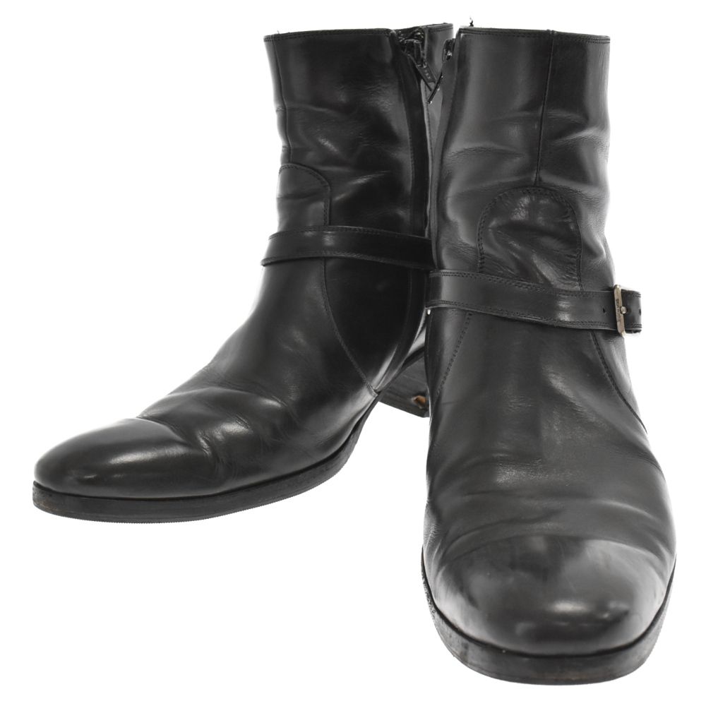 Dior HOMME (ディオールオム) 06AW Hedi Slimane Buckle 6.5 cm Cuban Heel Boots エディ期  バックル ヒールブーツ アンクルショートブーツ ブラック サイドジップ - メルカリ