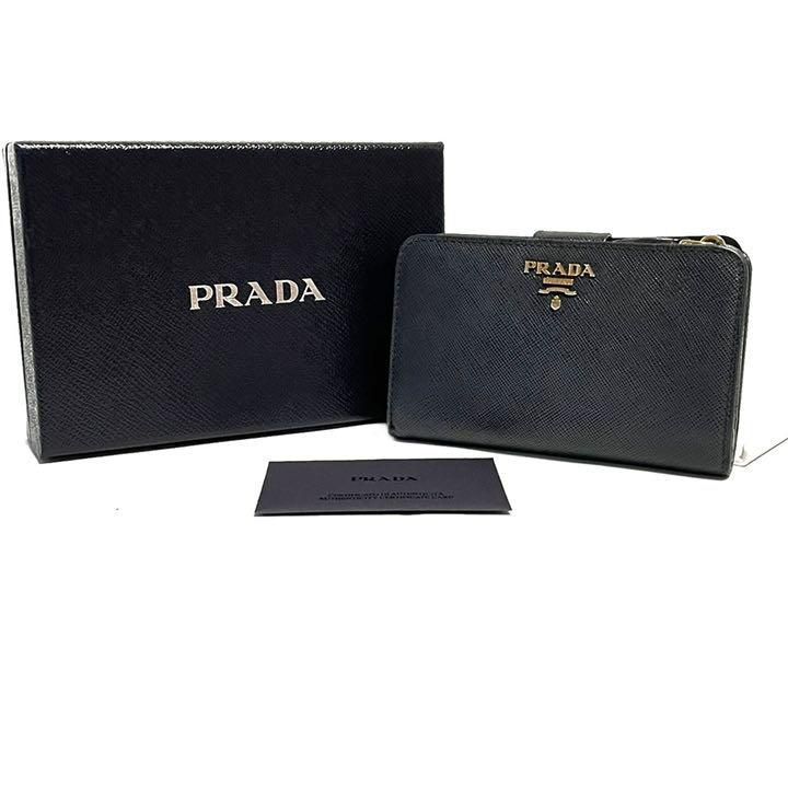 PRADA プラダ ホック式折り財布 サフィアーノ 1ML225 ブラック-