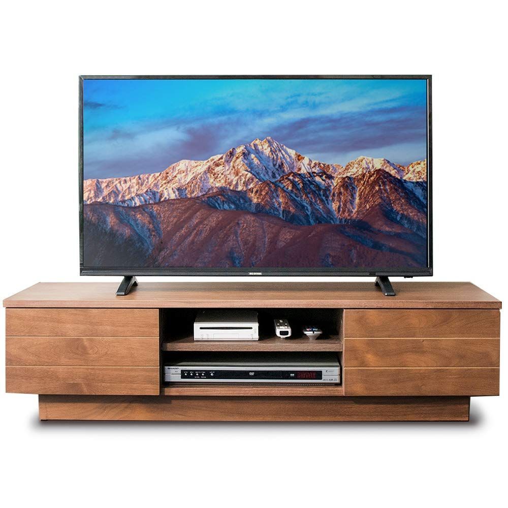 【在庫処分】奥行35.2cm 高さ31cm 幅120cm 40型 43型 ローボード ブラウン 天然木 テレビ台 引き出し付き 扉付 アイリスプラザ 完成品 耐荷重30kg 【40-43型推奨】 T-OTV-120