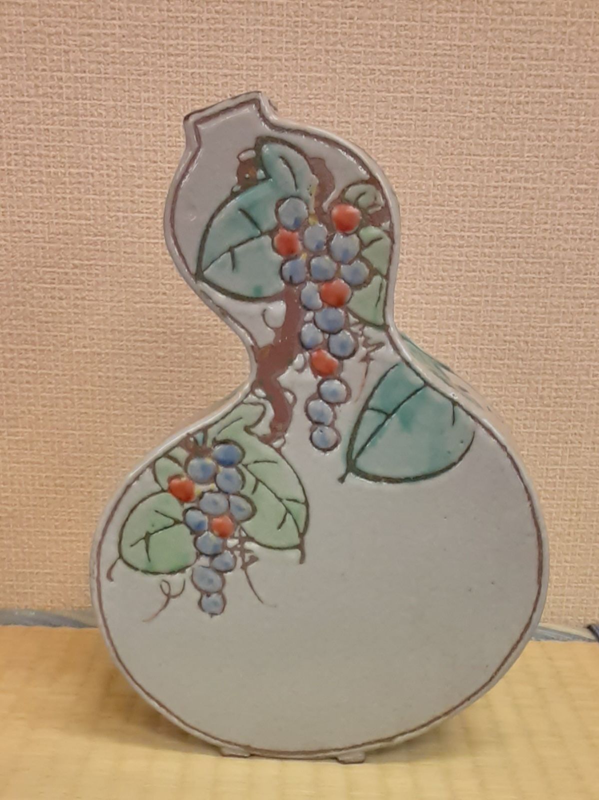 京都清水焼 黒田赫三郎作 ひさご型花入れ葡萄 花瓶 花器 フラワーベース