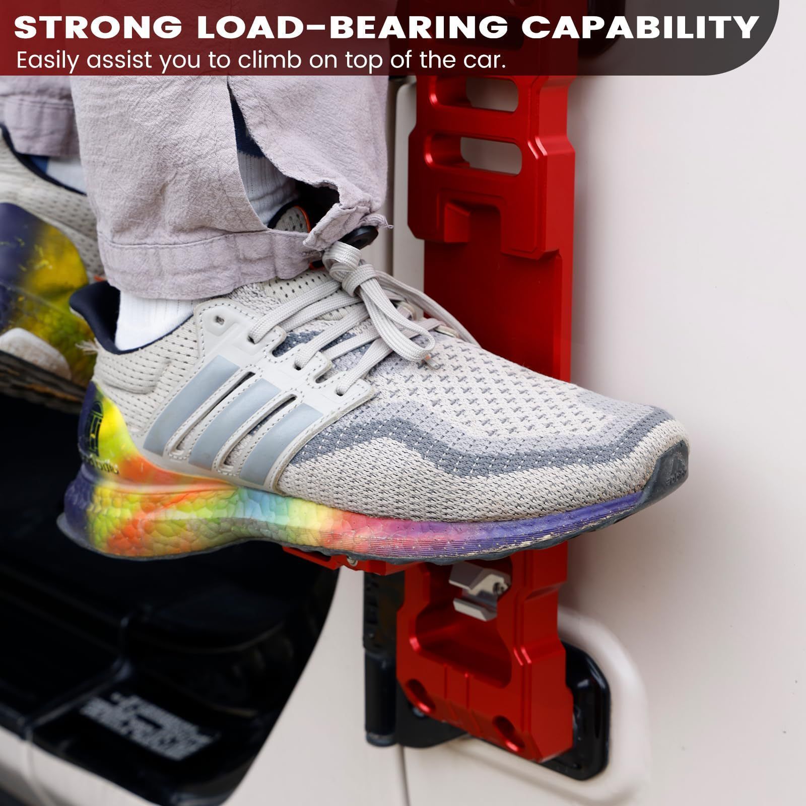 ジープ Wrangler JK 2007-2018年対応 ヒンジステップ 折りたたみ式フットペダル アルミ製 ボトルオープナー付き ブラック レッド