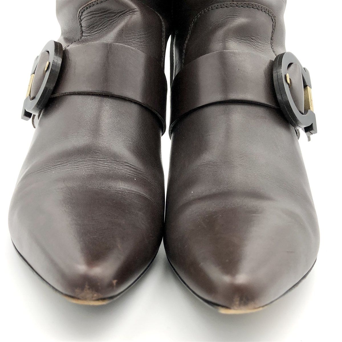 □希少□ Ferragamo ガンチーニ ロングブーツ 本革 ウッド