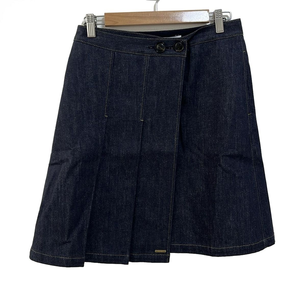 FOXEY NEW YORK フォクシーニューヨーク 巻きスカート サイズ38 M レディース - 35809 ネイビー ひざ丈 デニム プリーツ
