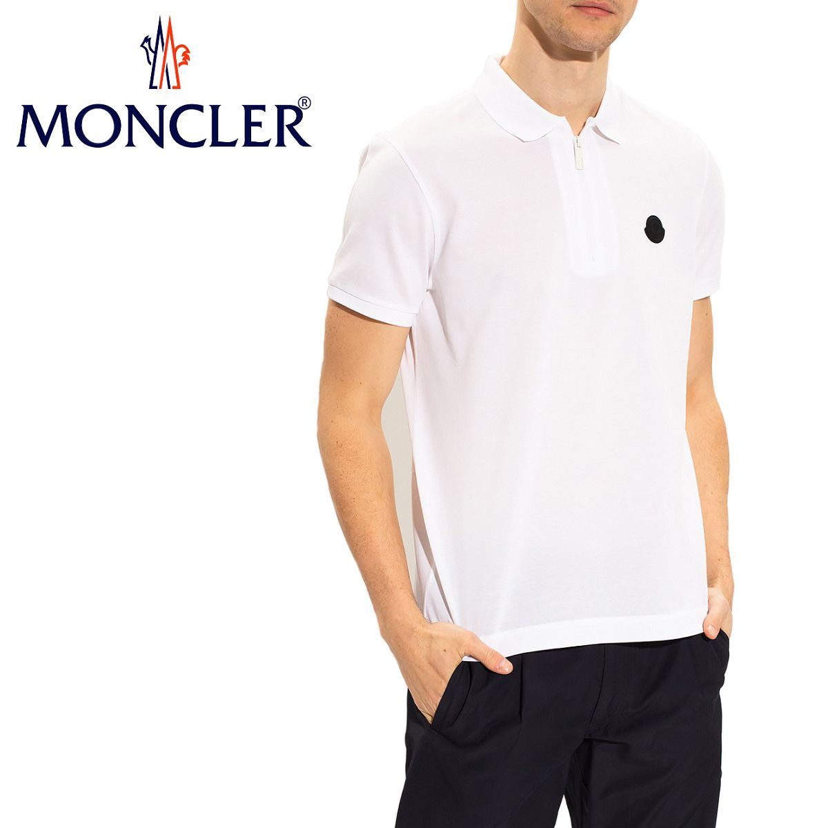 90 MONCLER モンクレール 8A72800 84673 ホワイト ロゴワッペン ポロシャツ 半袖