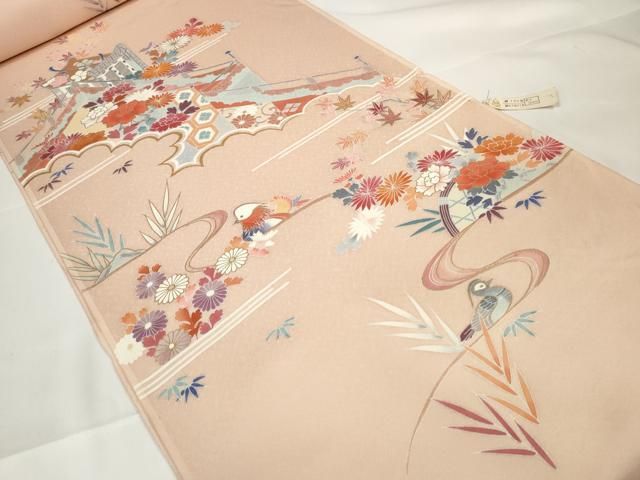 上 創業460年 千總 付下げ 反物 着尺 御所車花鳥文 金彩 ♥ kh 5