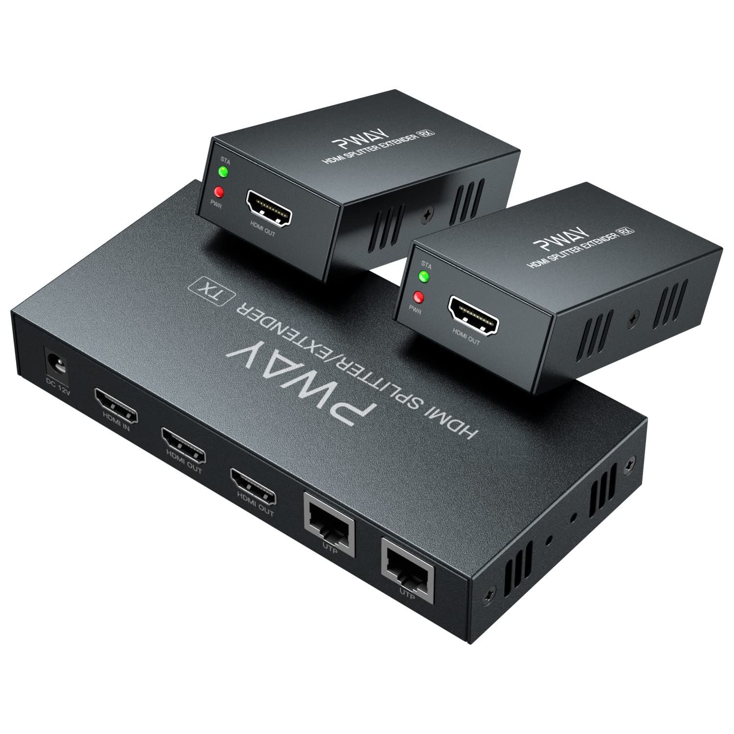 PW-HT226P2 1X2 1080P HDMIエクステンダースプリッター伝送165フィート 50m By Cat5e | Cat6 | Cat7 3D EDID 1電源サポート 1 IN 2 OUT