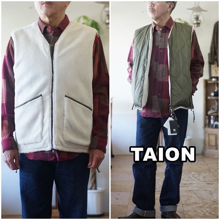 TAION タイオン リバーシブルボアベスト R001BML-1 Vネック ボア ベスト