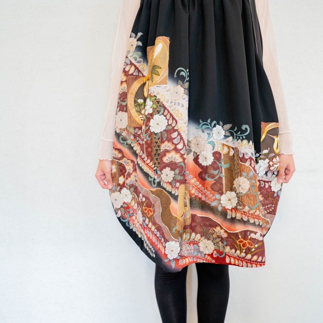 みふた、着物リメイク　リボン付きチュニック【719】青ラメ【720】黒ラメ Rstyle | 洋服直しのリフォーム三光サービス