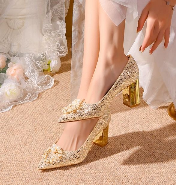 パールビジュー パーティーシューズ 太ヒール ウェディング 0708 MAAHADDERANG_COM