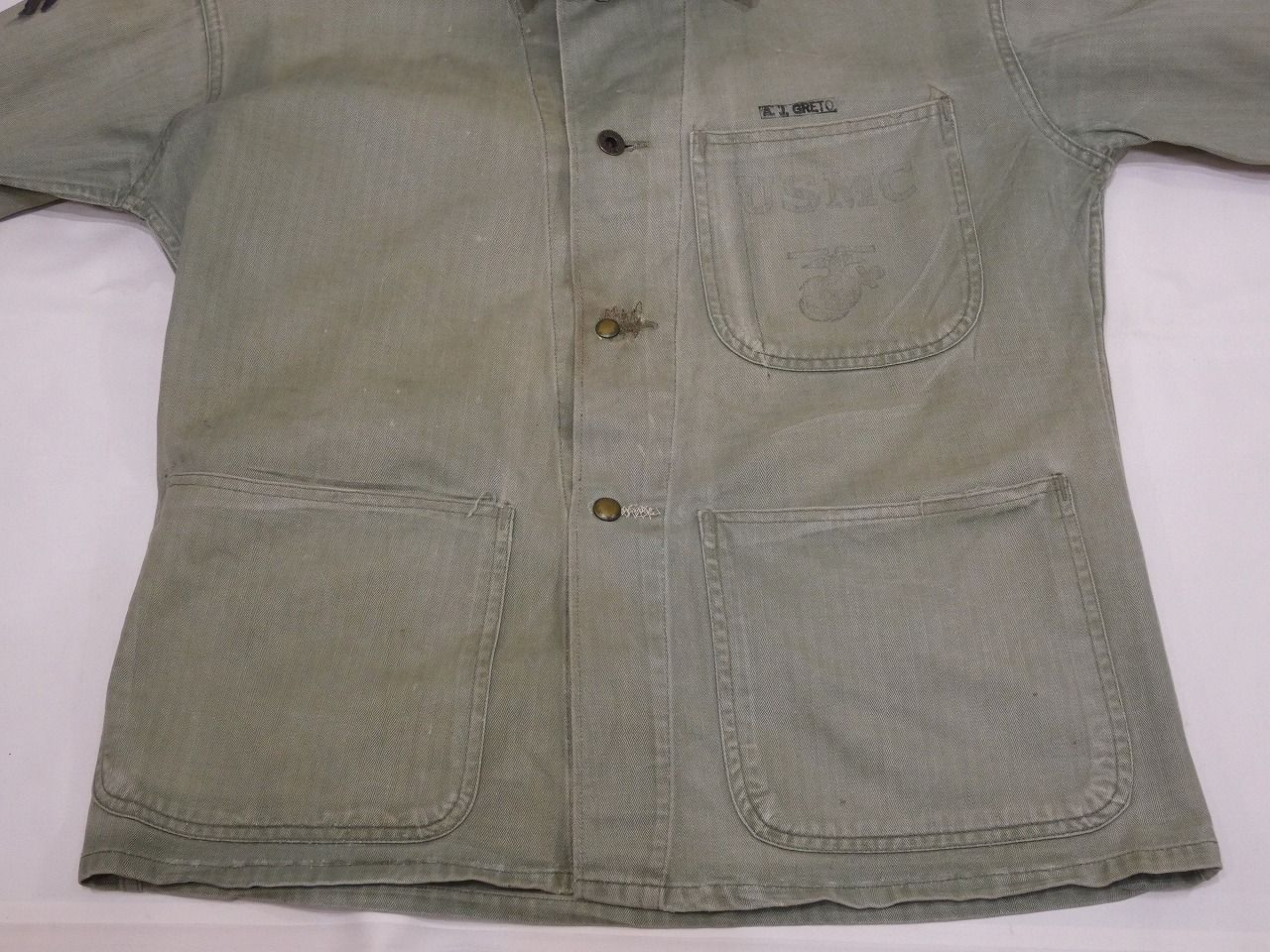 40s ヘリンボーン P-47 カバーオール USMC 40's USMC P-1941 HBT Jacket」 - CROUT