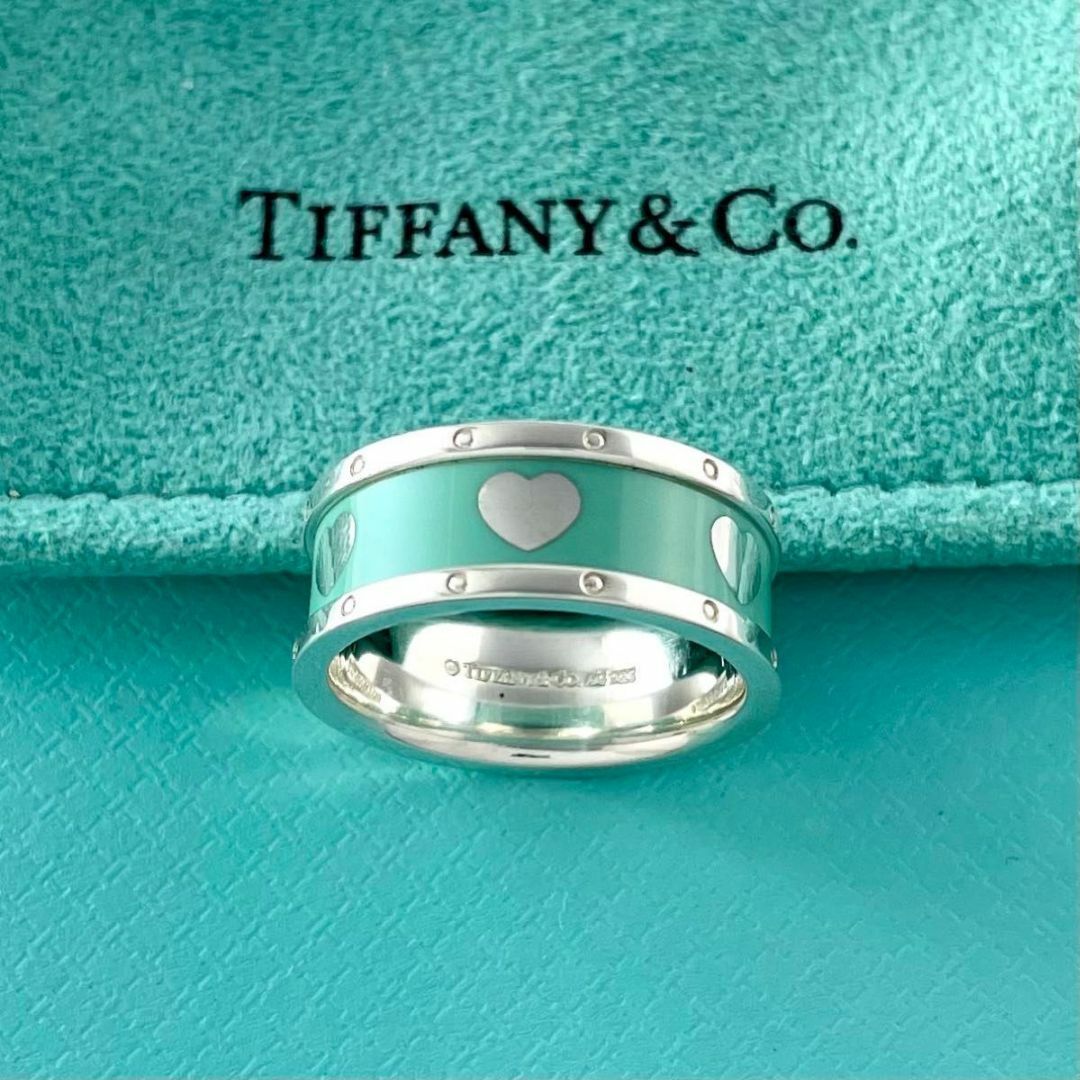 ティファニー 13号 ブルー エナメル ハート バンド リング RM3fe
