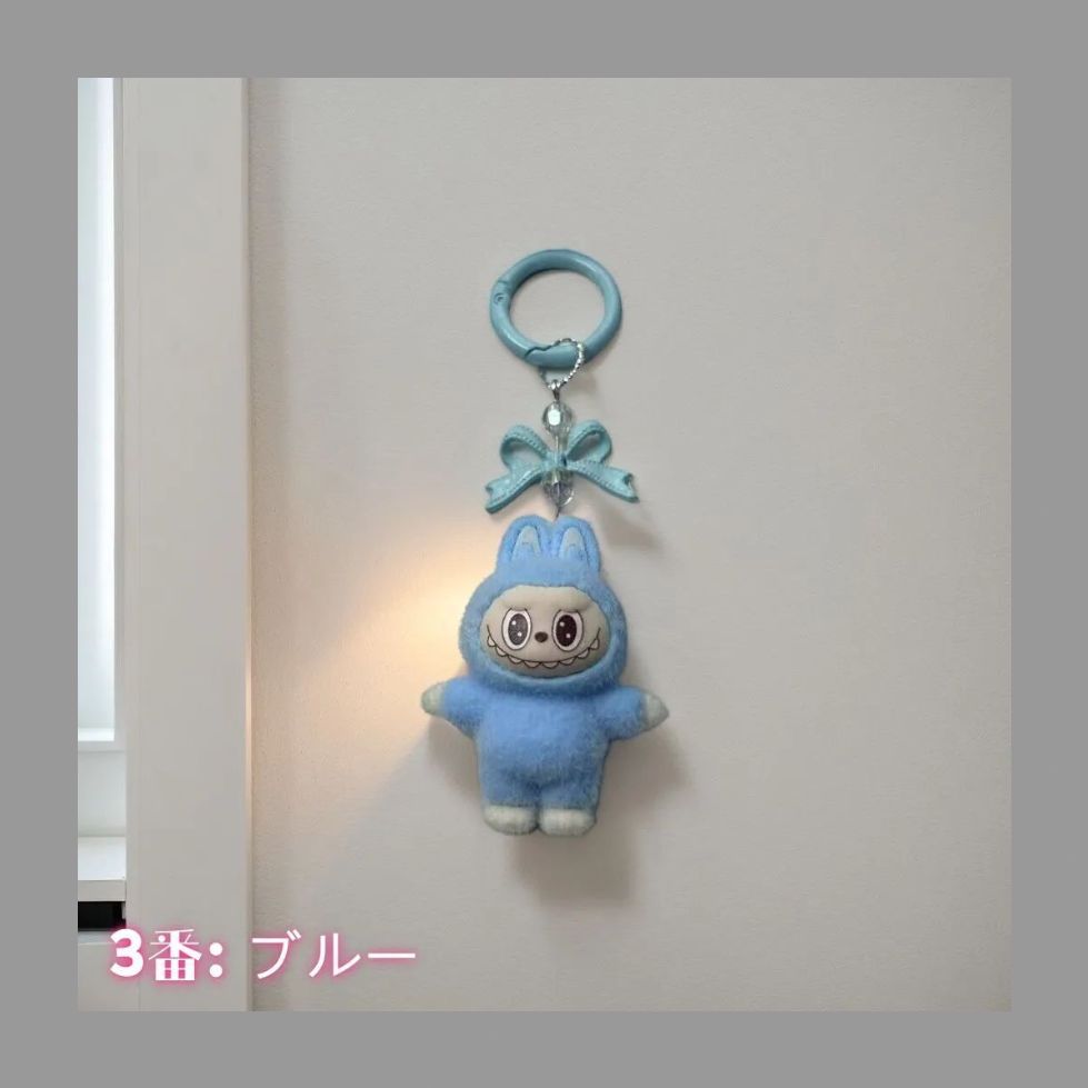 ZIMOMO LABUBU ぬいぐるみ ブルーリボン キーホルダー LABUBU ラブブ キーホルダー ブルー リボン ポンポン｜Yahoo!フリマ