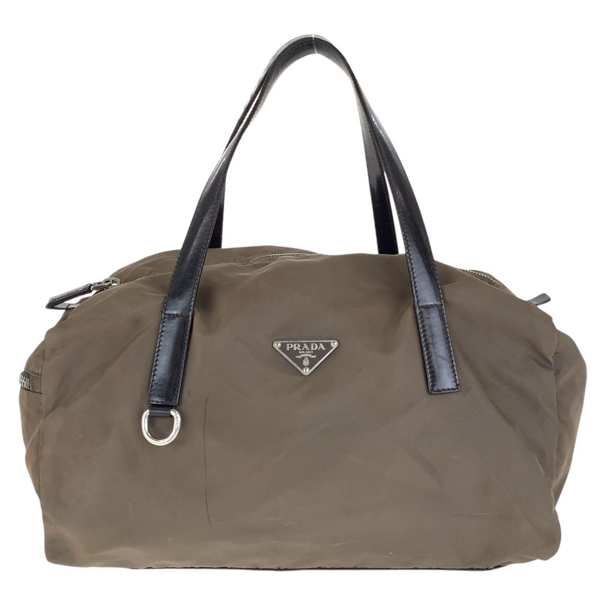 デパート 送料無料 テスート プラダ PRADA 三角ロゴプレート シルバー金具 グレー バッグ
