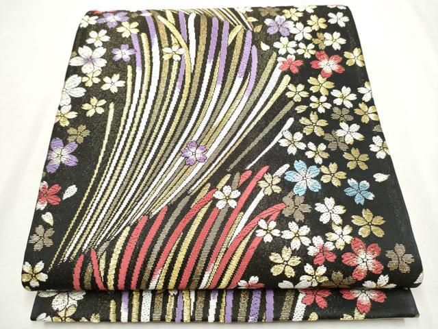 正絹袋帯 振袖用 桜重ね柄 六通 逸品 平和屋着物▽六通柄袋帯 舞桜文 金糸 正絹 逸品 CAAU9439hy