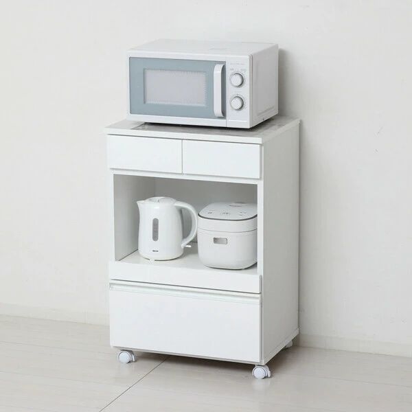 鏡面塗装 コンパクト レンジ台 レンジボード ワゴン ホワイト